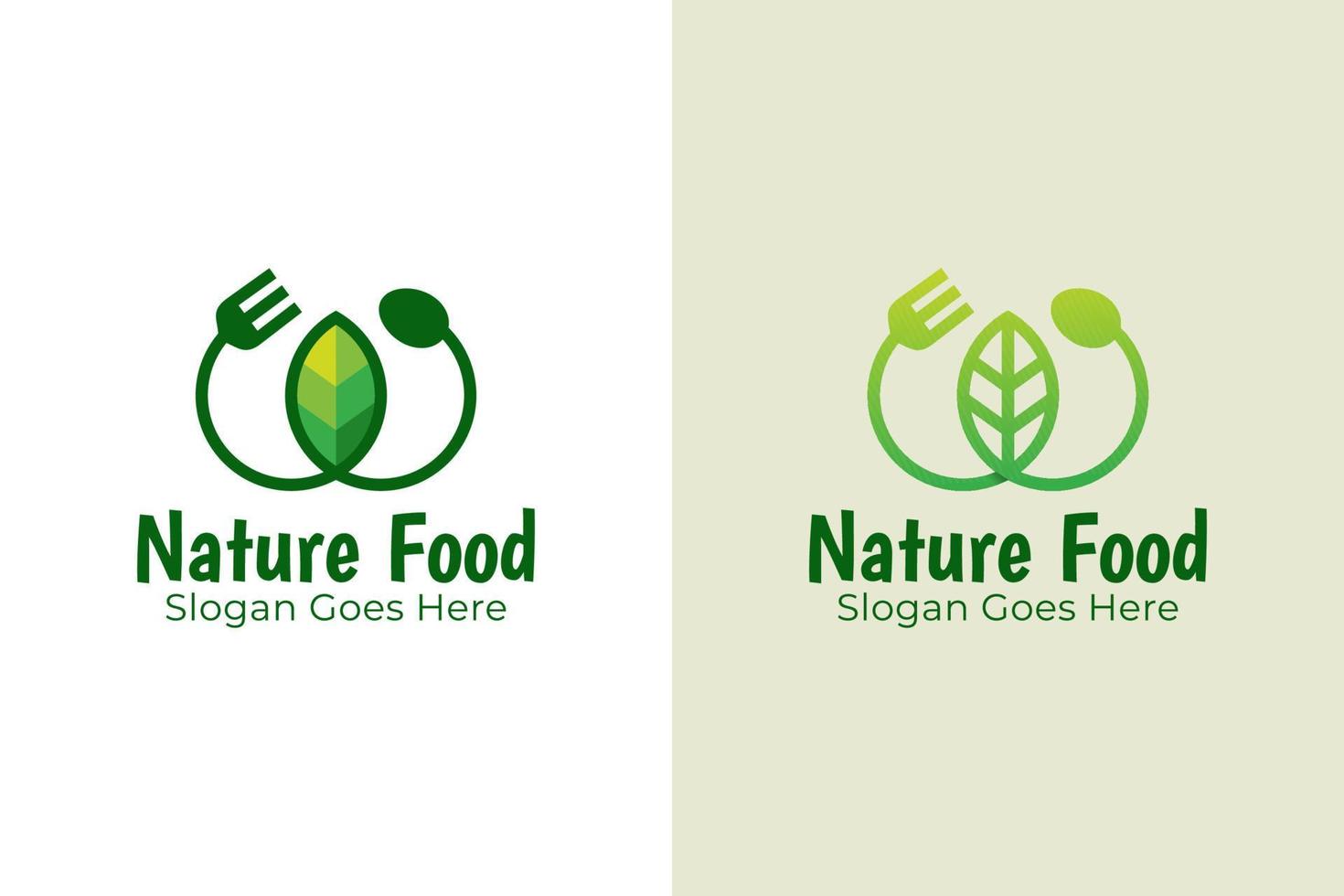 natuurvoeding met bladpictogram, vegetarisch logo-ontwerp met twee versies vector