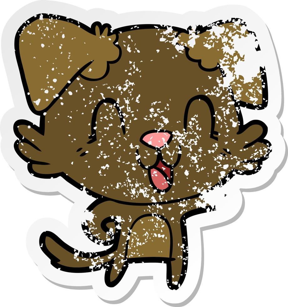 verontruste sticker van een lachende tekenfilmhond vector