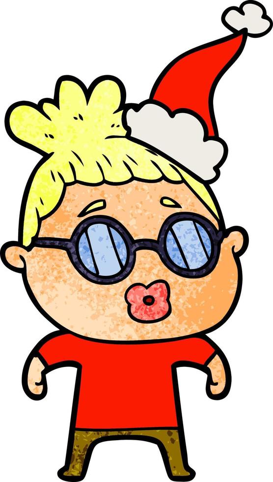 getextureerde cartoon van een vrouw die een bril draagt met een kerstmuts vector