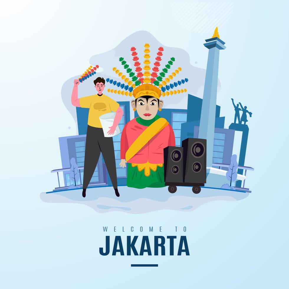 Jakarta traditionele marionet of ondel-ondel plat ontwerp vector