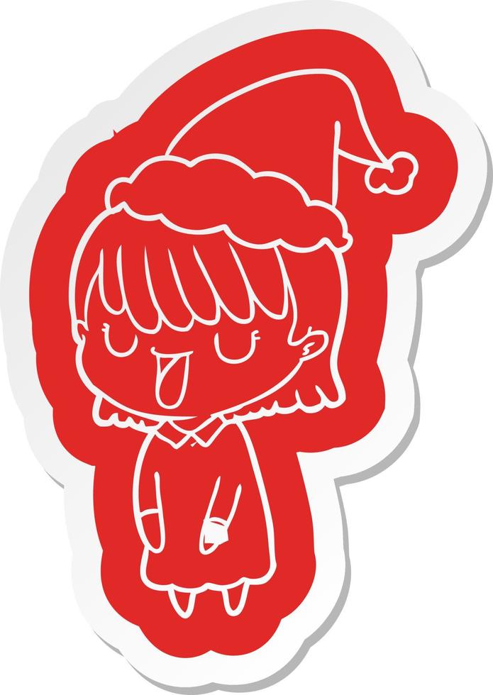 tekenfilmsticker van een vrouw met een kerstmuts vector