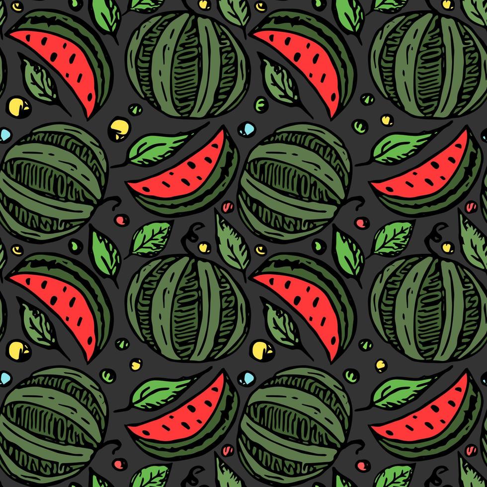 naadloos watermeloenpatroon. gekleurde doodle vectorillustratie met watermeloen. patroon met watermeloen vector