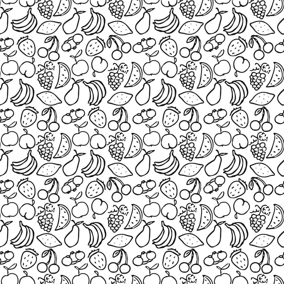 naadloos fruitpatroon. zwart-wit doodle fruit patroon. fruit achtergrond vector