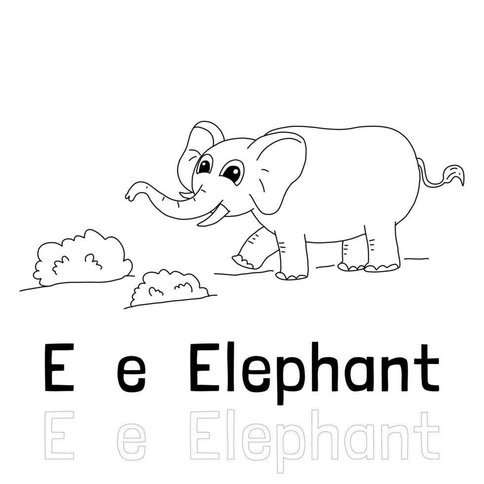 alfabet letter e voor olifant kleurplaat, dieren illustratie kleuren vector