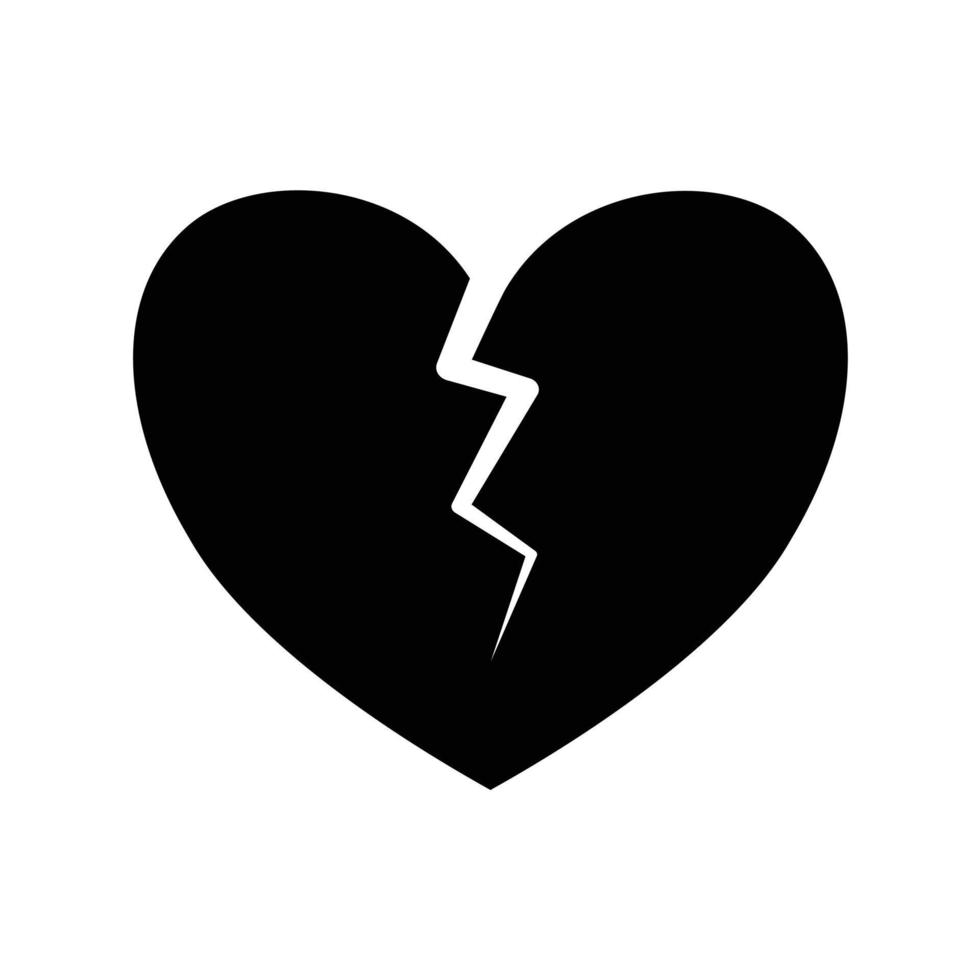 zwart gebroken hart pictogram op witte achtergrond. vector