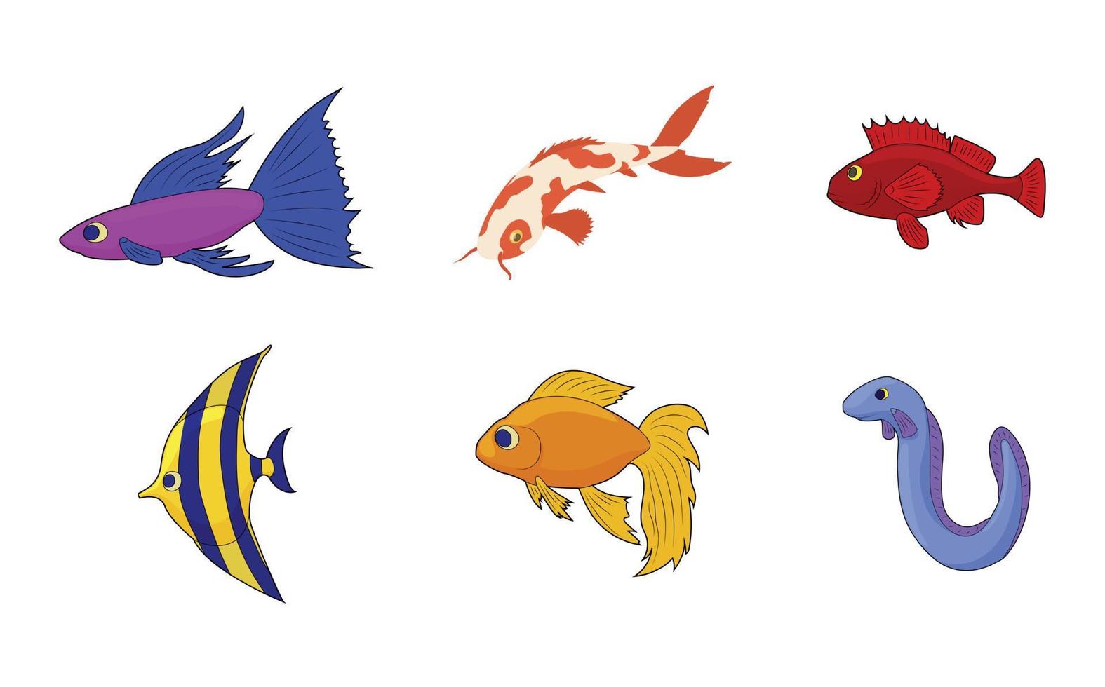 aquariumvissen pictogrammenset, cartoon stijl vector