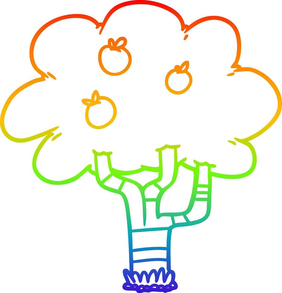 regenbooggradiënt lijntekening cartoon appelboom vector