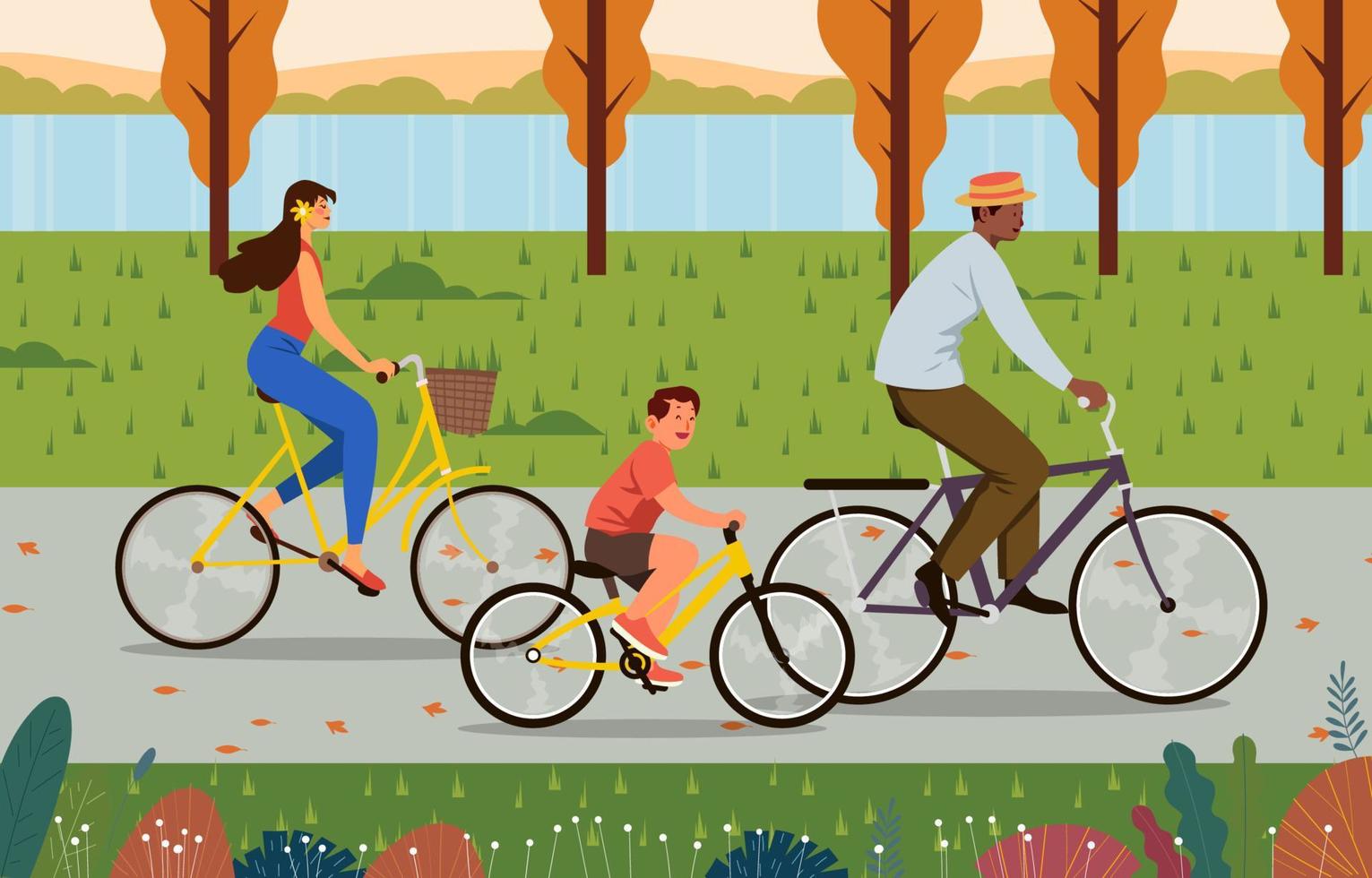 gelukkige familie samen fietsen vector