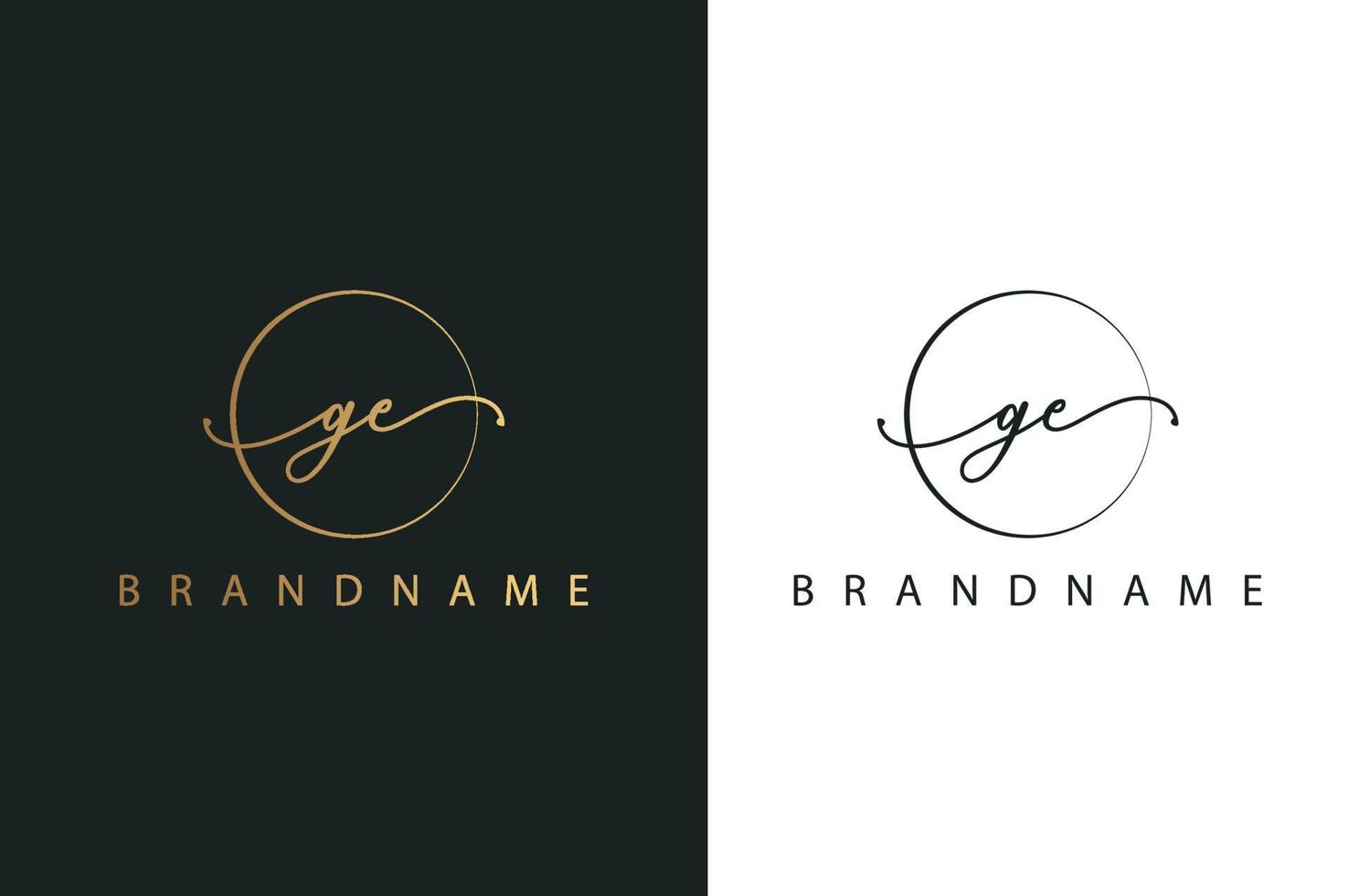 ge ge handgetekende logo van eerste handtekening, mode, sieraden, fotografie, boetiek, script, bruiloft, bloemen en botanische creatieve vector logo sjabloon voor elk bedrijf of bedrijf.