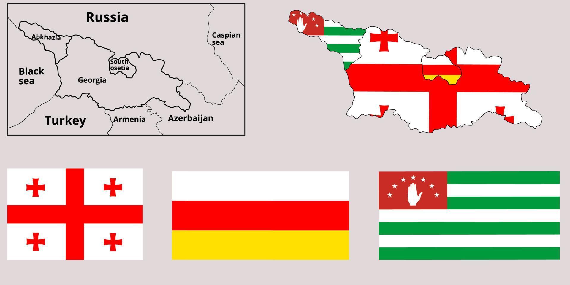 georgië, republiek zuid-ossetië of de staat alania, republiek abchazië kaart vlag icon set vector