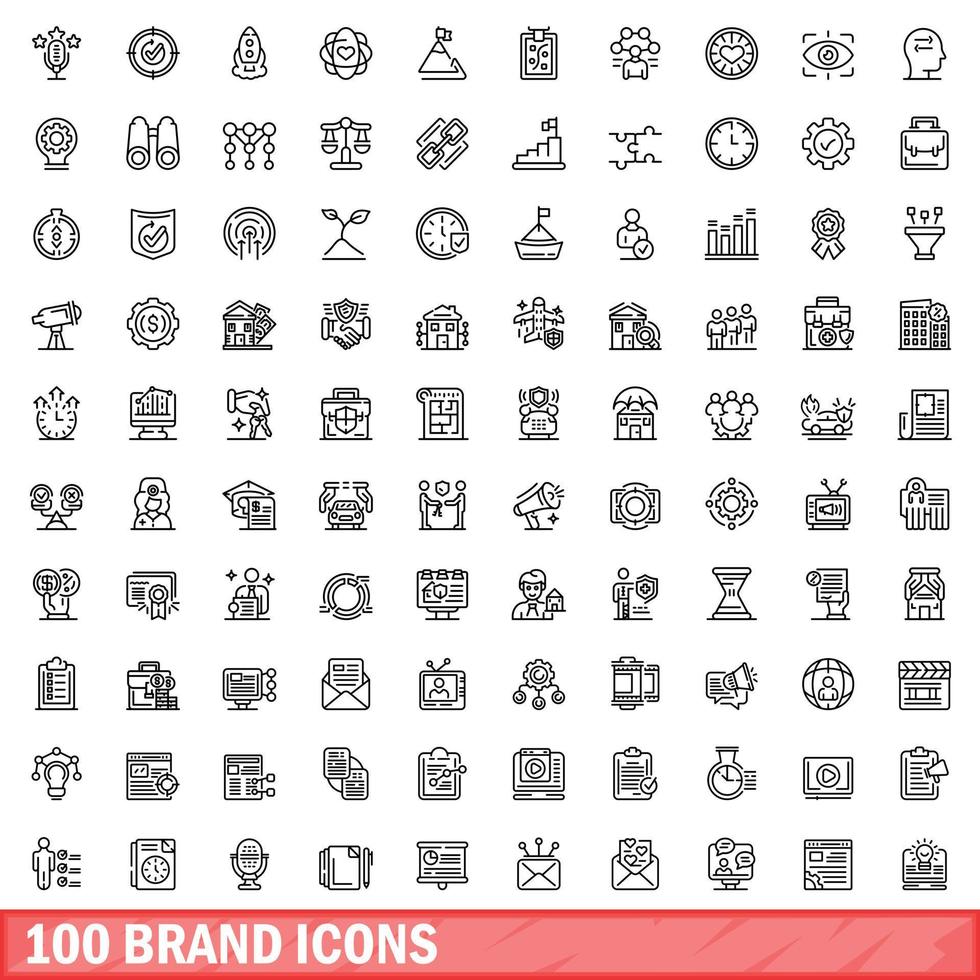 100 merk iconen set, Kaderstijl vector