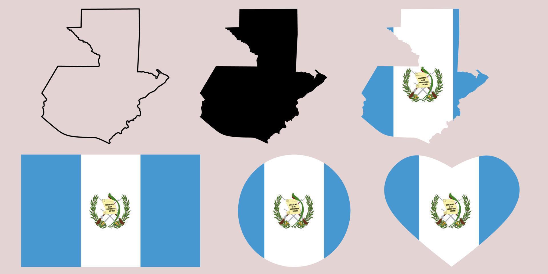 republiek guatemala kaart vlag icon set vector