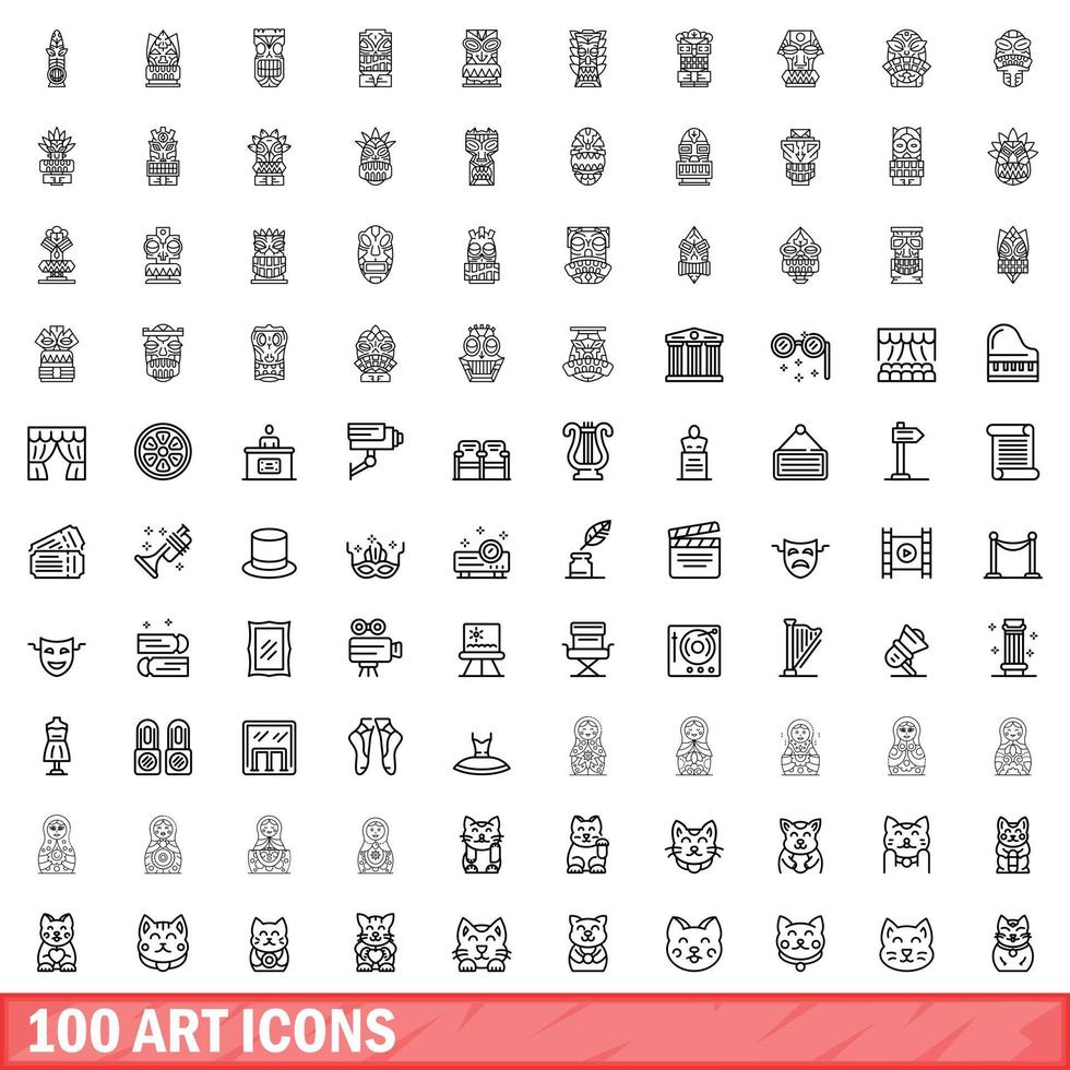 100 kunst iconen set, Kaderstijl vector