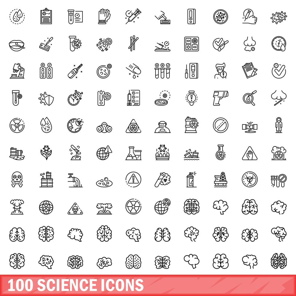 100 wetenschap iconen set, Kaderstijl vector