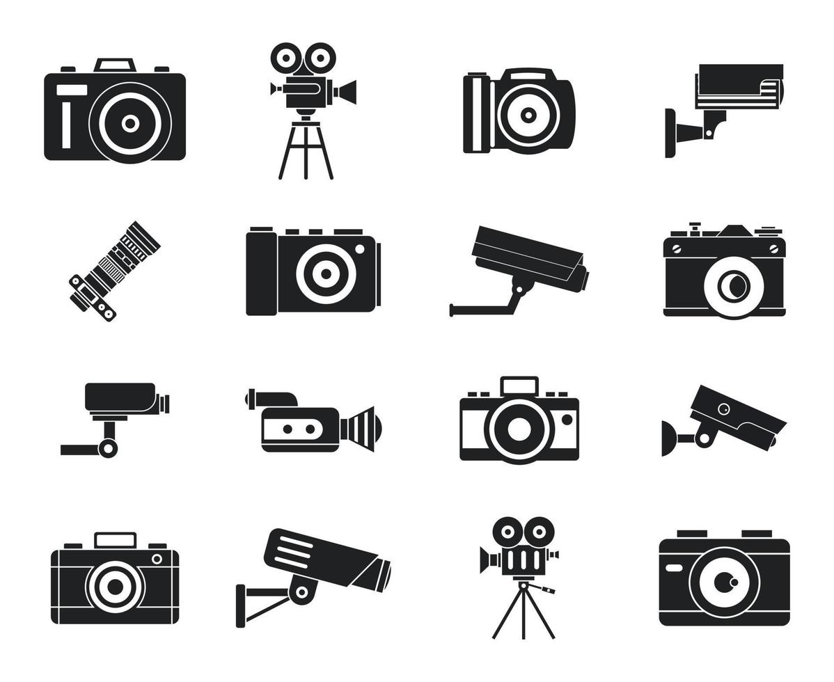 camera pictogrammenset, eenvoudige stijl vector