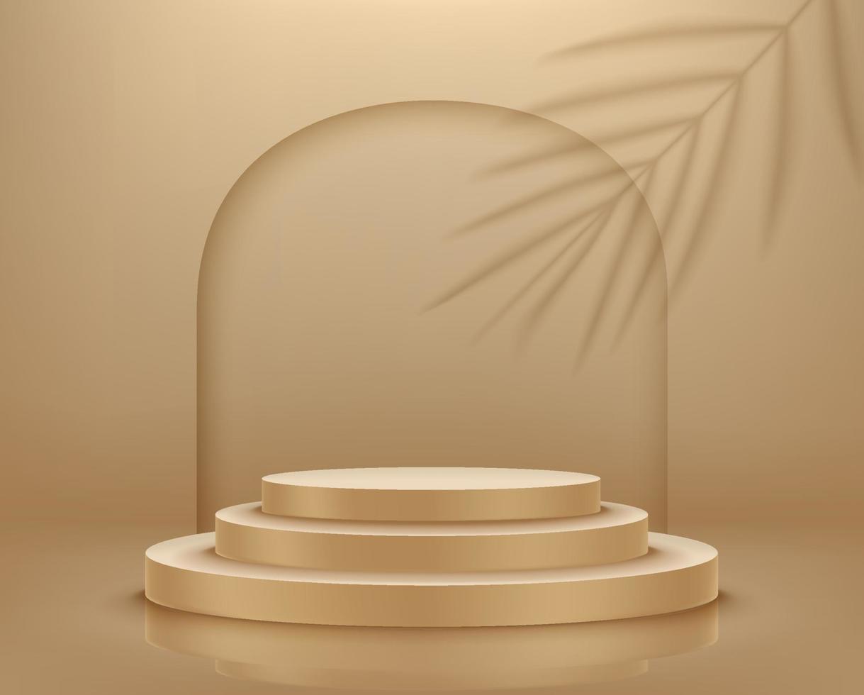 gouden leeg podium met tropische plantenschaduw. 3d vectorillustratie vector