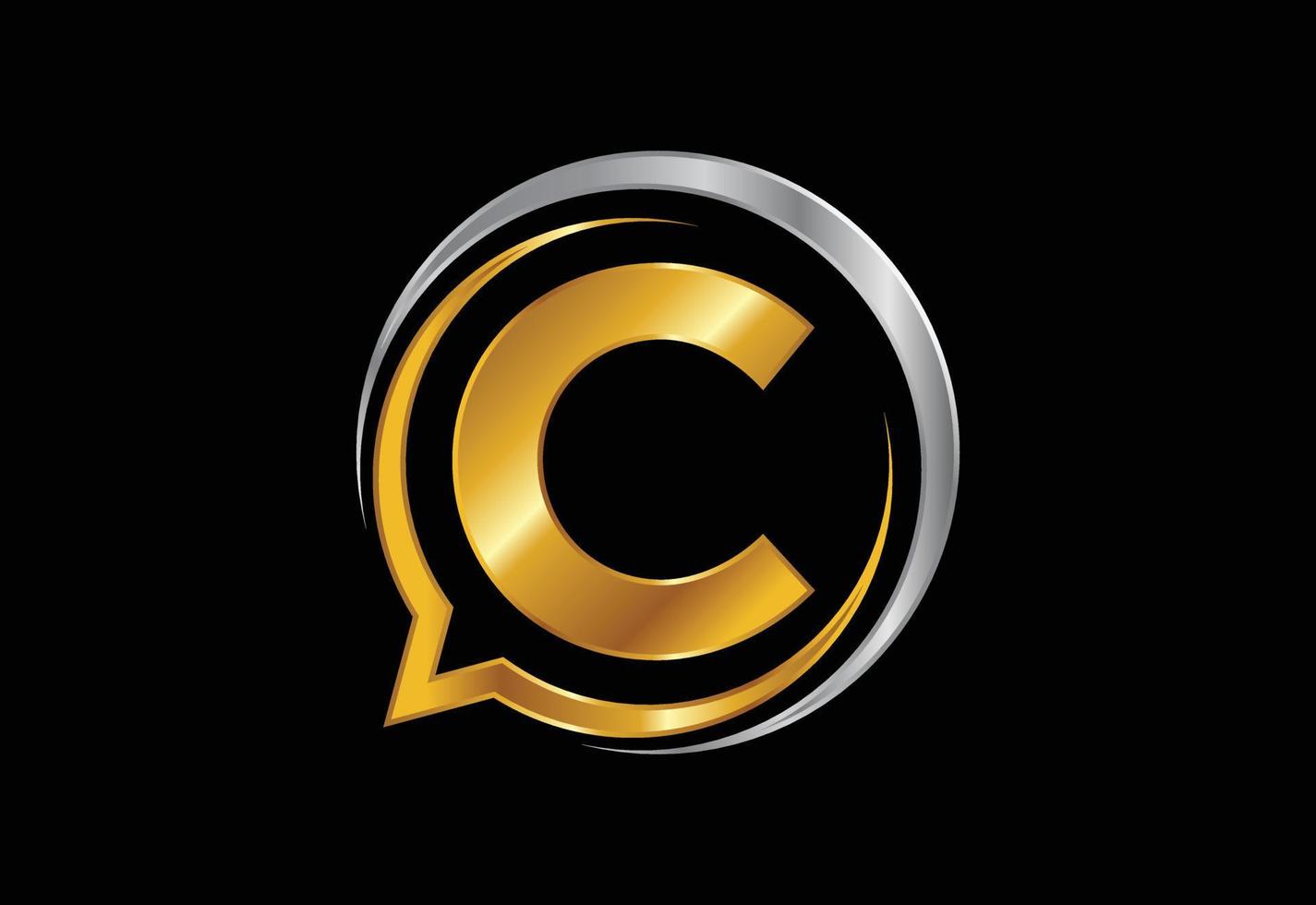 eerste c monogram letter alfabet met een bubble chat-pictogram. praten chatten logo concept vector