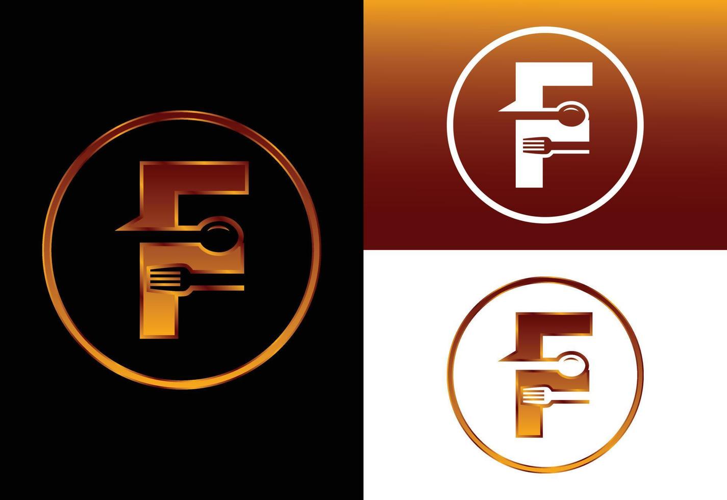 aanvankelijk f-monogramalfabet met een vork, en een lepel. lettertype embleem. modern vectorlogo voor café, restaurant, kookbedrijf en bedrijfsidentiteit vector