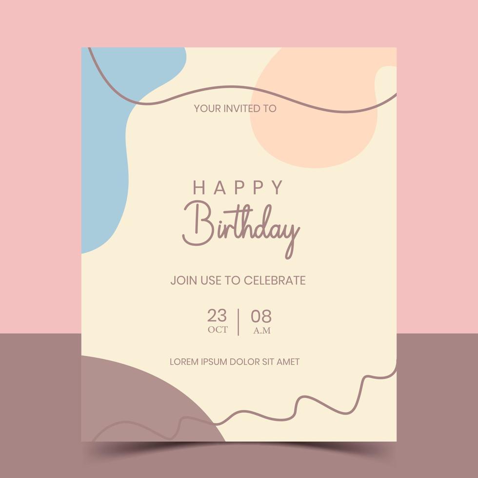 gelukkige verjaardag verticale uitnodigingskaart met pastel kleur vorm, kaars, ster. vector typografie hand getrokken belettering kleur illustratie voor het vieren van de geboortedatum.