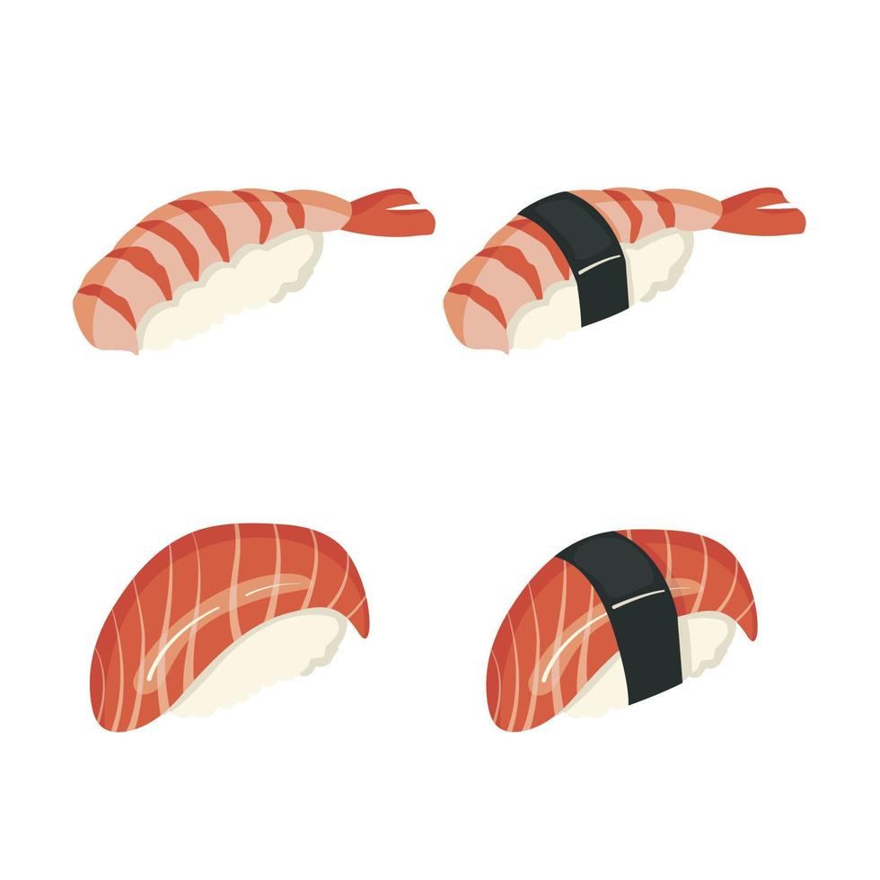 sushi set met zalm en garnalen op een witte achtergrond. vector