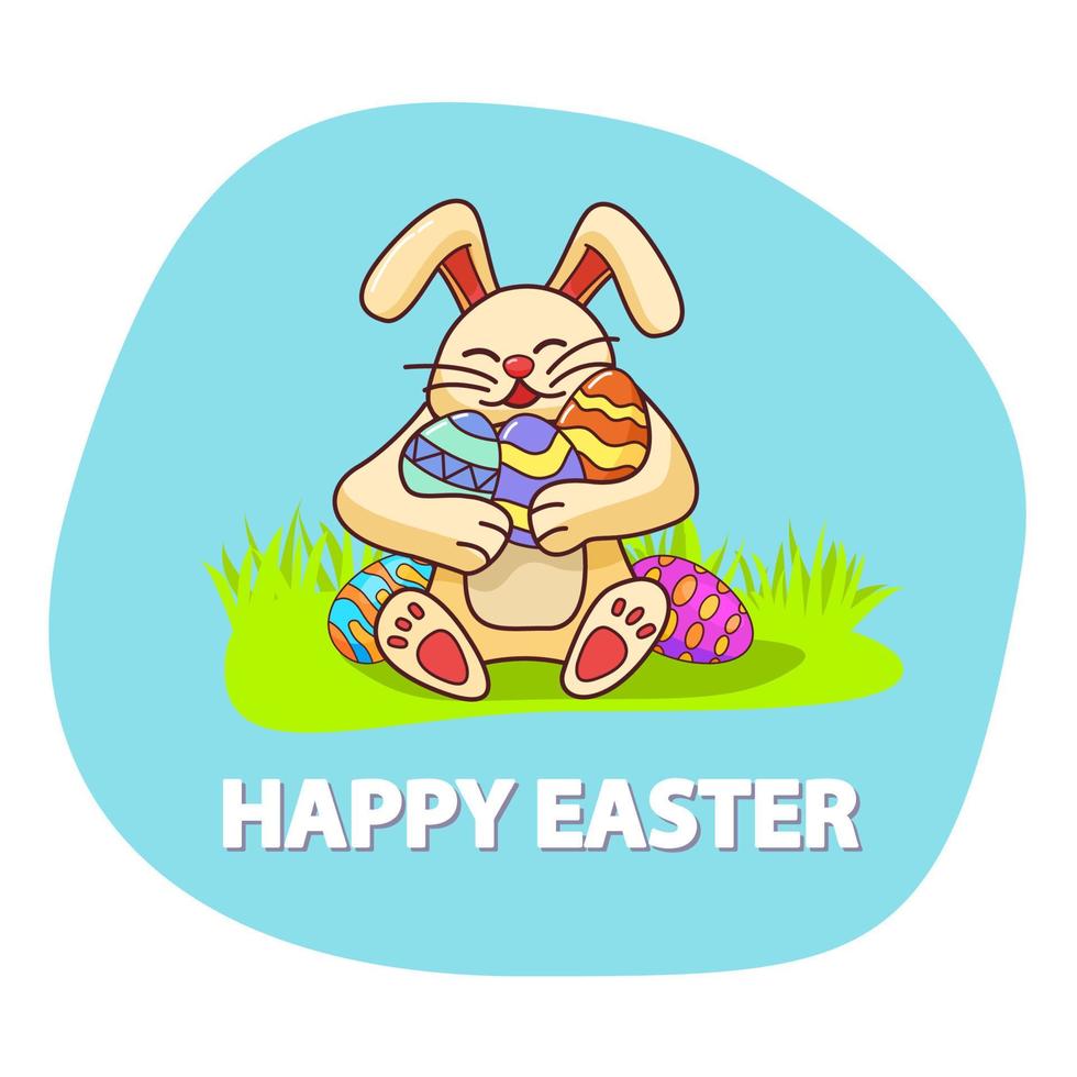 konijntje houden easter eggs.happy konijn .hare cartoon character.festive vakantie banner platte vector.festive banner. vector