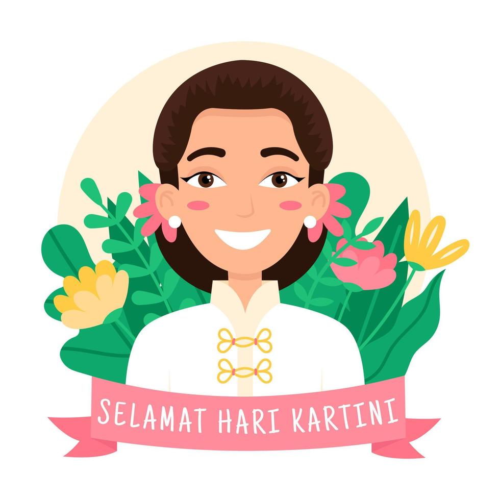 selamat hari kartini. fijne kartini-dag. Indonesische held die vocht voor vrouwenrechten en onderwijs voor vrouwen. vector