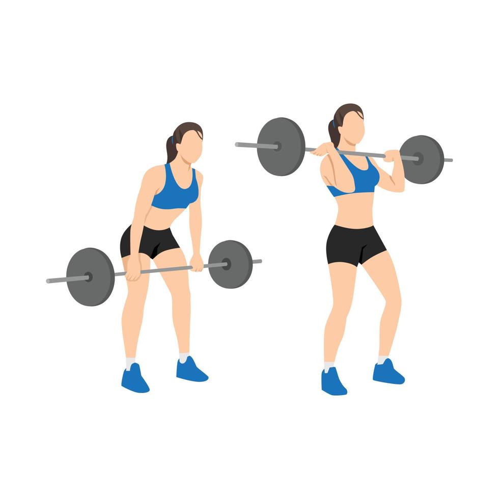 vrouw die barbell reinigt, schoon maakt en oefening doet. platte vectorillustratie geïsoleerd op een witte achtergrond vector