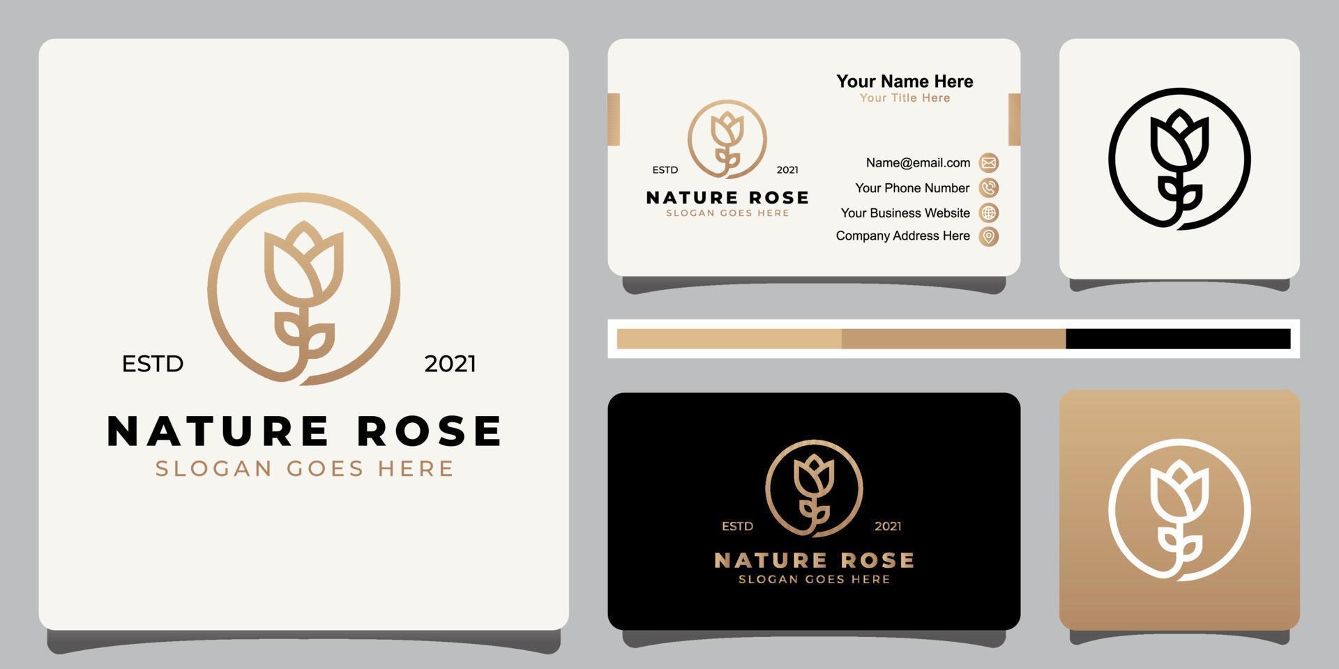 elegante en minimalistische logo's van bloemroosschoonheid met lijnkunststijl, kunnen cosmetica, yoga en spa-logo met visitekaartje worden gebruikt vector