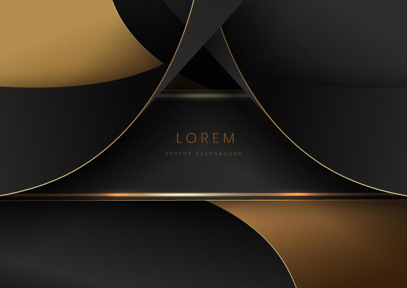 abstracte 3d gebogen zwart en goud lint op zwarte achtergrond met lichteffect kopie ruimte voor tekst. luxe ontwerpstijl. vector