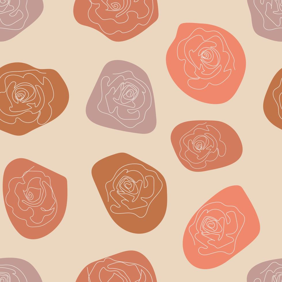 één lijn rozen met kleurvlekken naadloos patroon vector