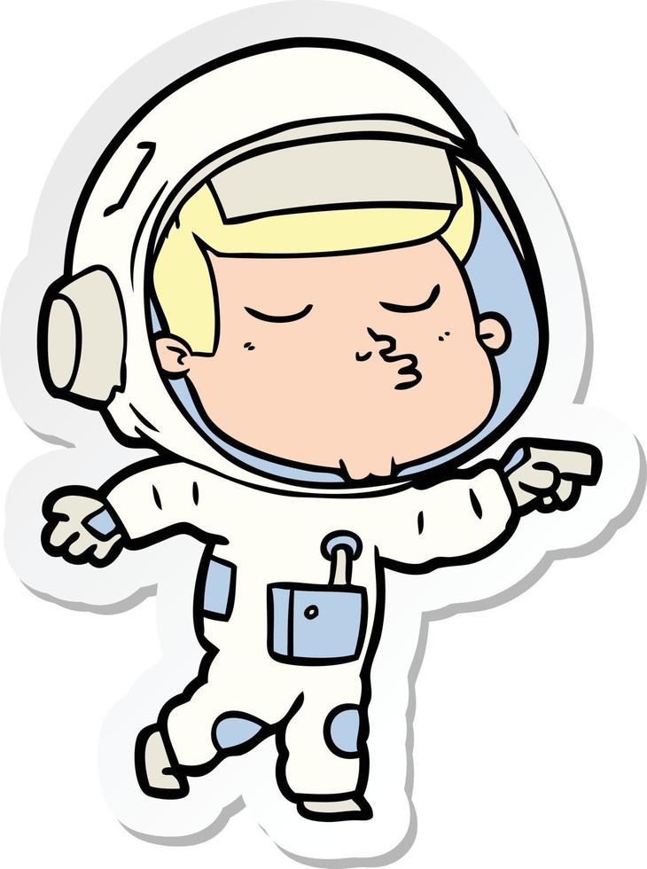 sticker van een cartoon zelfverzekerde astronaut vector