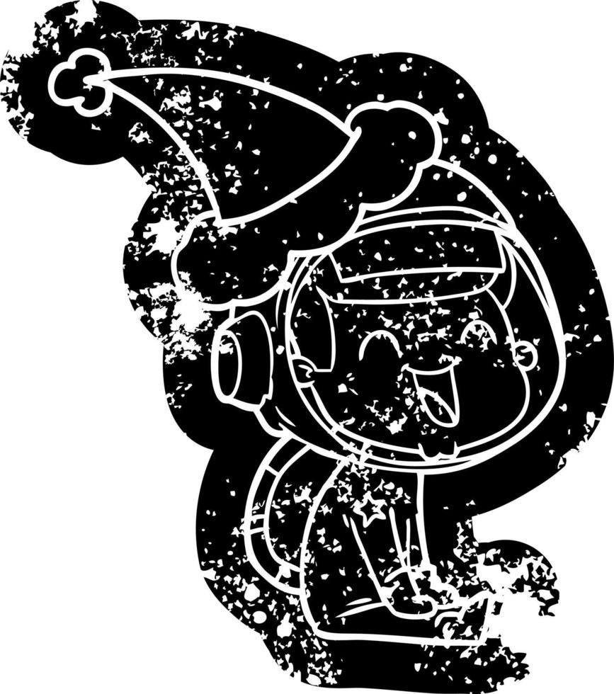 happy cartoon noodlijdende icoon van een astronaut die een kerstmuts draagt vector