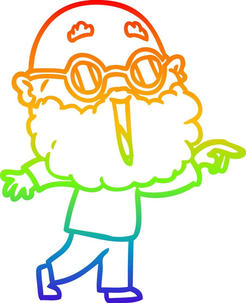 regenbooggradiënt lijntekening cartoon vrolijke man met baard wijzende vinger vector