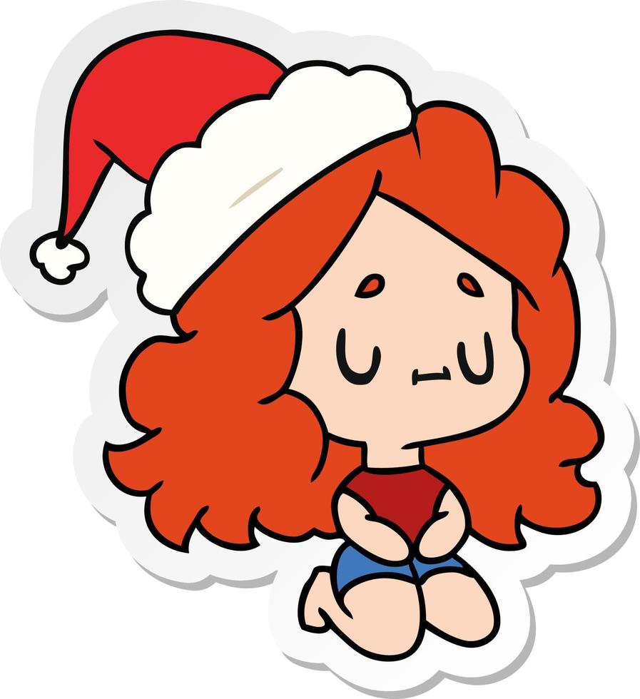 kerst sticker cartoon van kawaii meisje vector