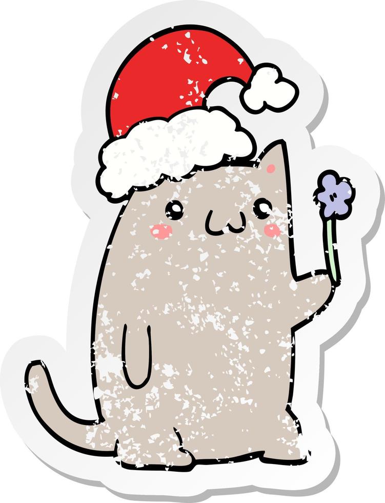 noodlijdende sticker van een schattige cartoon kerstkat vector