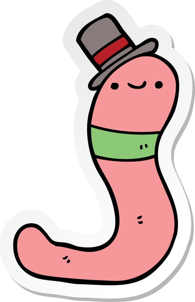 sticker van een schattige tekenfilmworm vector