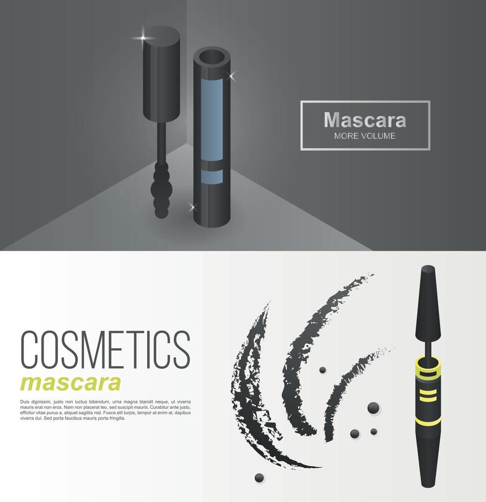 luxe mascara-bannerset, isometrische stijl vector