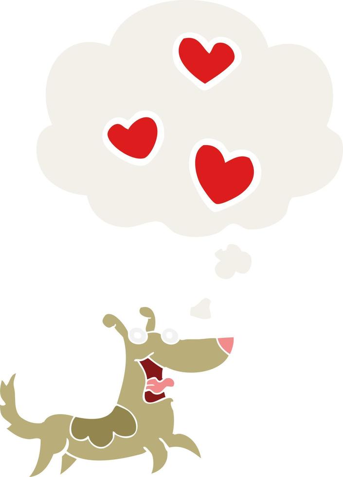 cartoon hond met liefde harten en gedachte bel in retro stijl vector