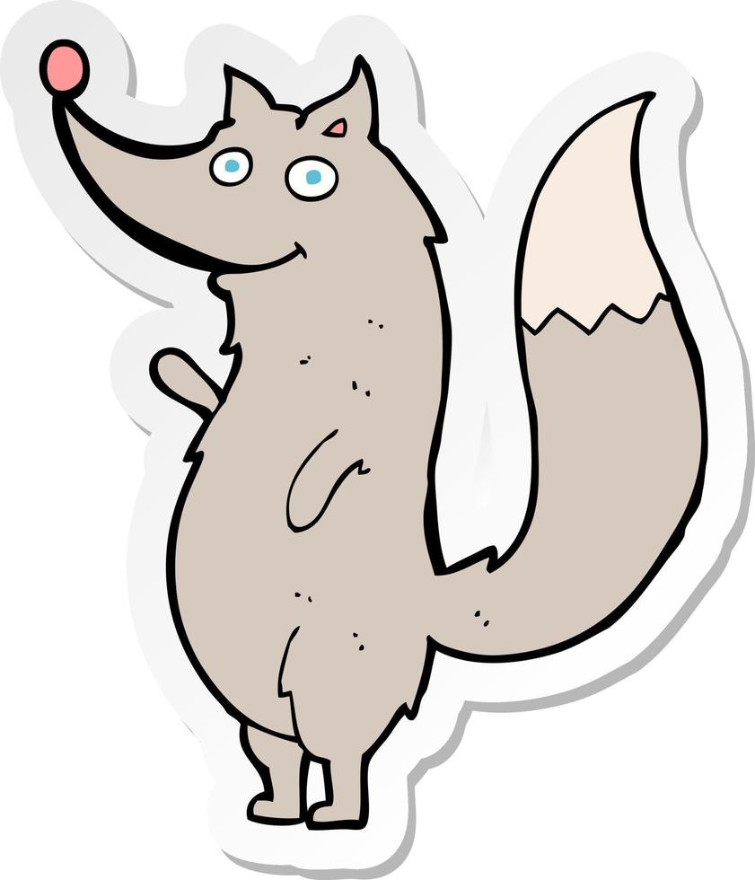 sticker van een cartoon zwaaiende wolf vector