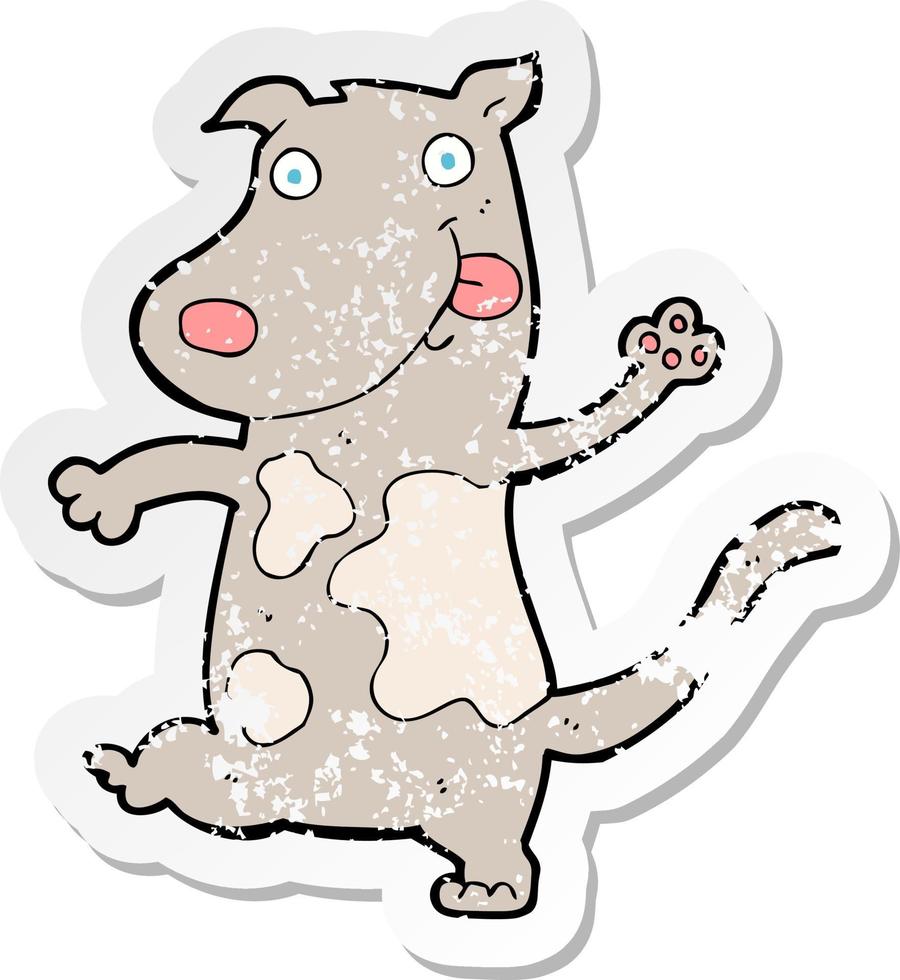 retro noodlijdende sticker van een cartoon gelukkige hond vector