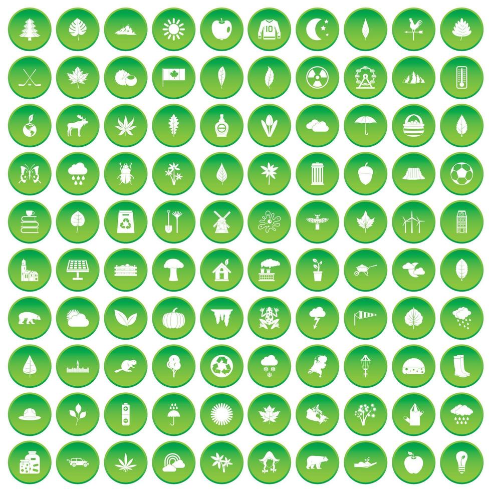 100 bladpictogrammen instellen groene cirkel vector