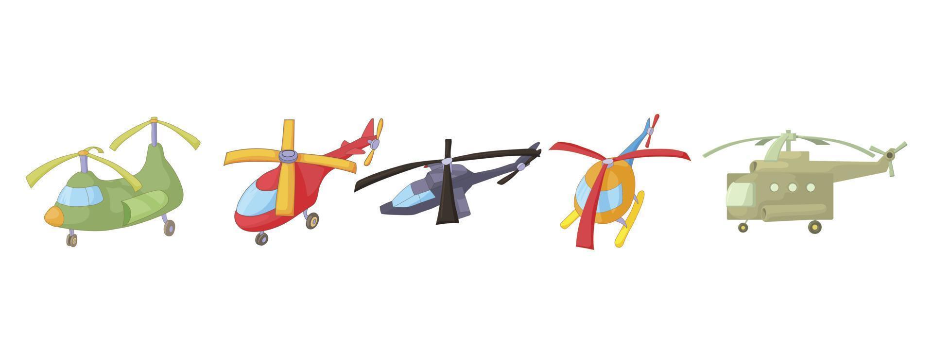 helikopter pictogrammenset, cartoon stijl vector