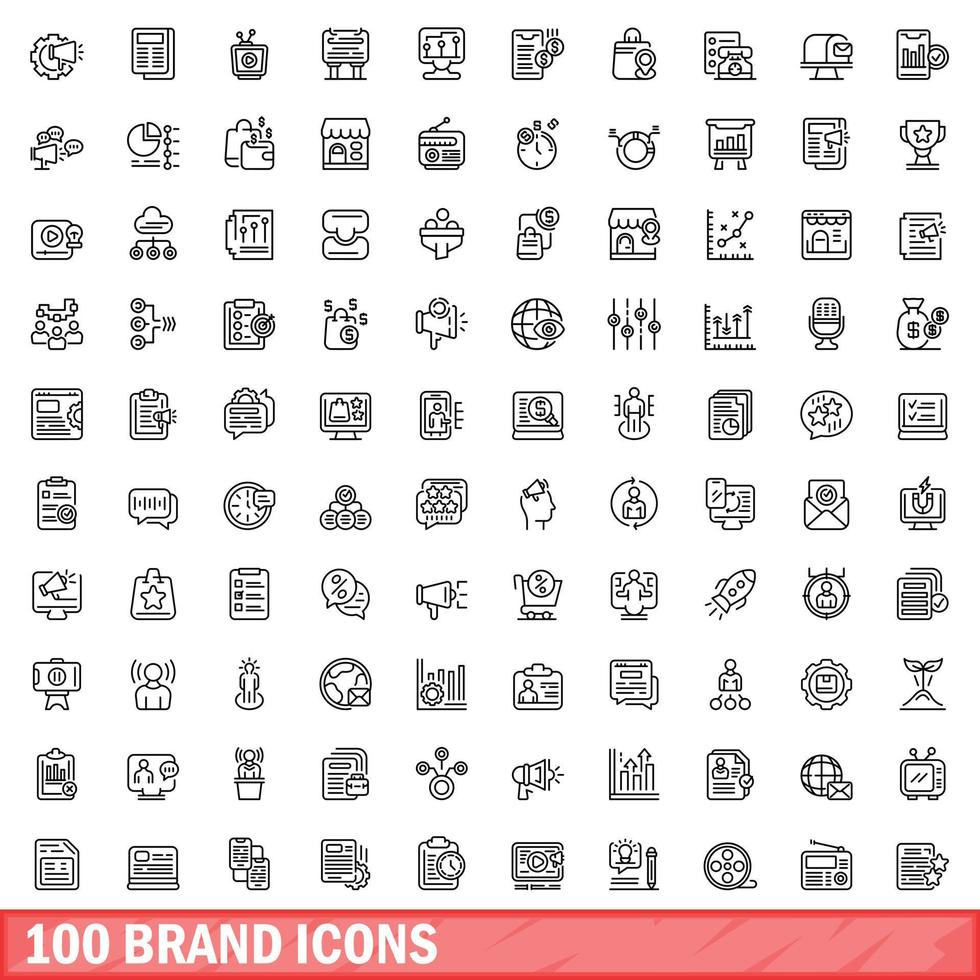 100 merk iconen set, Kaderstijl vector