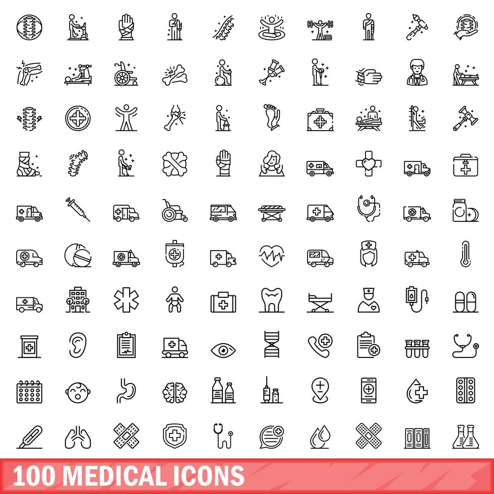 100 medische iconen set, Kaderstijl vector