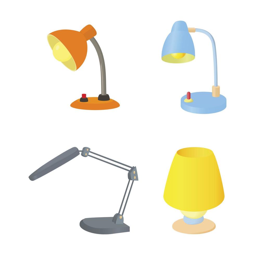 desktop lamp pictogrammenset, cartoon stijl vector