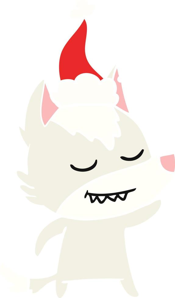 vriendelijke egale kleurenillustratie van een wolf met een kerstmuts vector