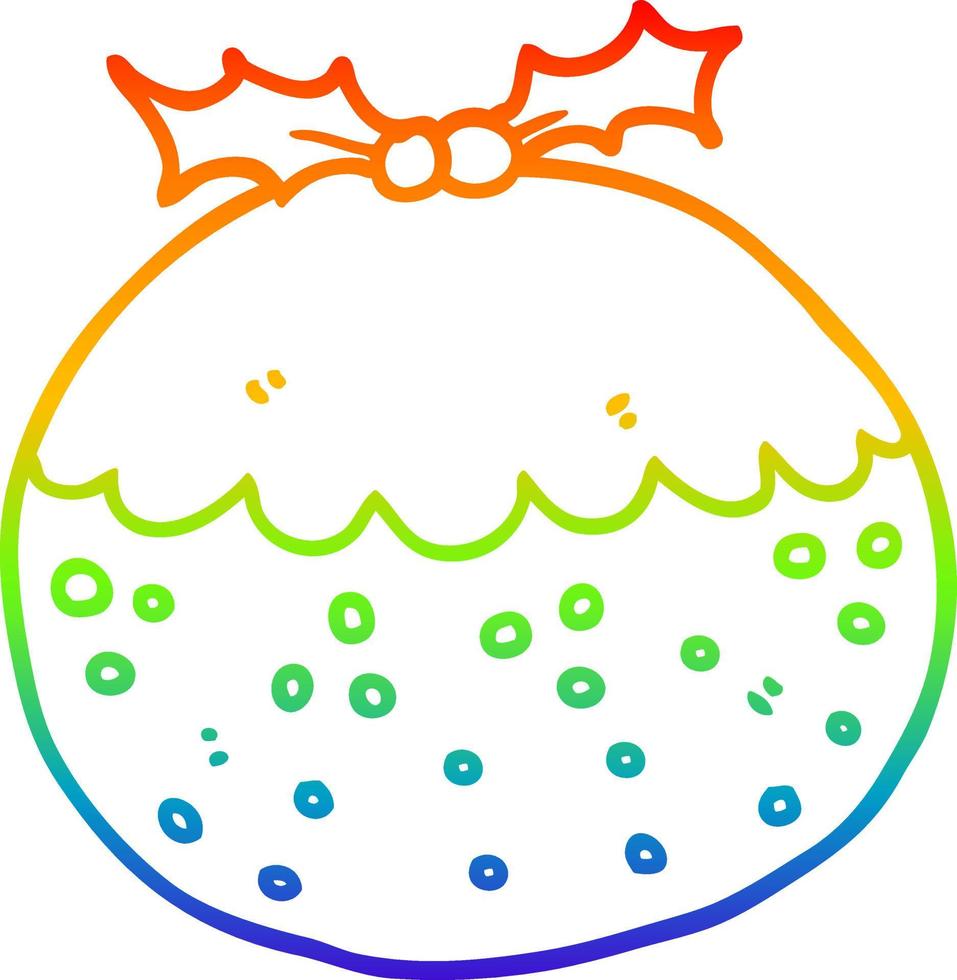 regenbooggradiënt lijntekening cartoon kerstpudding vector