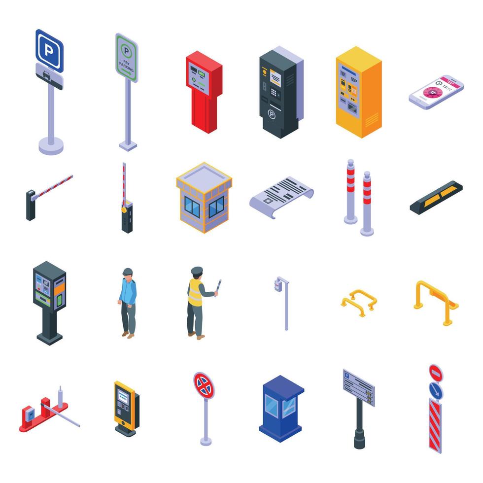 betaald parkeren iconen set, isometrische stijl vector