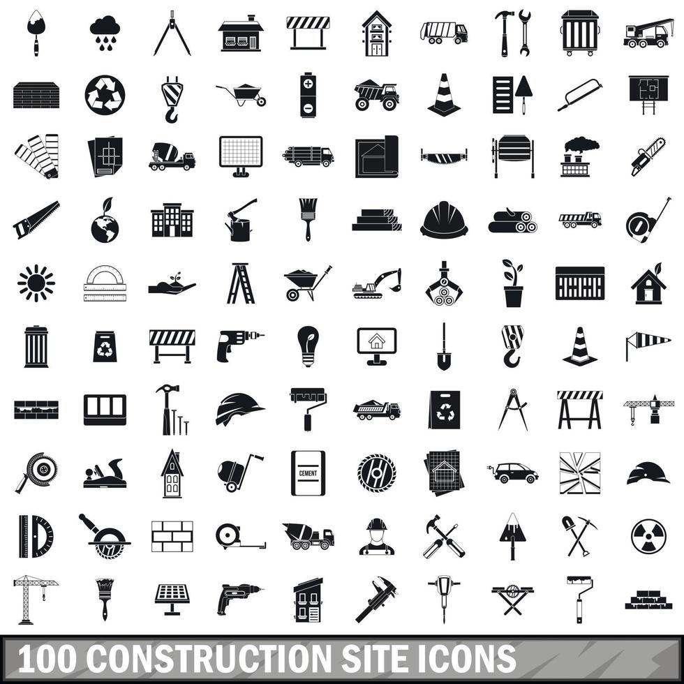 100 bouwplaats iconen set, eenvoudige stijl vector