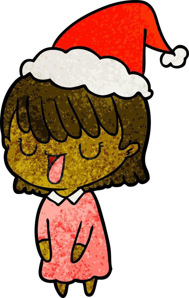 getextureerde cartoon van een vrouw die een kerstmuts draagt vector